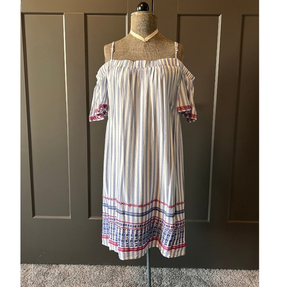 Skies Are Blue Striped Cold Shoulder Dress Size S
